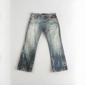 Rivet De Cru Jeans Mens Size 40 Style 193-113 Blue Distressed Heavy Stitch